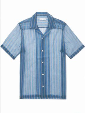 CMMN SWDN - Duncan Camp-Collar Striped Silk-Organza Shirt - Blue in Size 48